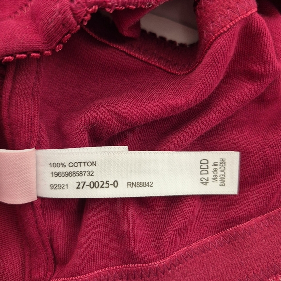 Women's Burgundy Red Full Coverage Wireless Bra. Front Closure 42 DDD - Picture 4 of 5